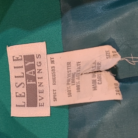 LIKE NEW VTG 80s Leslie Fay Satin Teal/White Puff Shoulder Large Bow Blazer - Picture 4 of 15